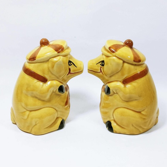 Vtg Anthropomorphic Pigs Salt Pepper Shakers Big Hats & Scarfs  (4e) - Picture 6 of 7